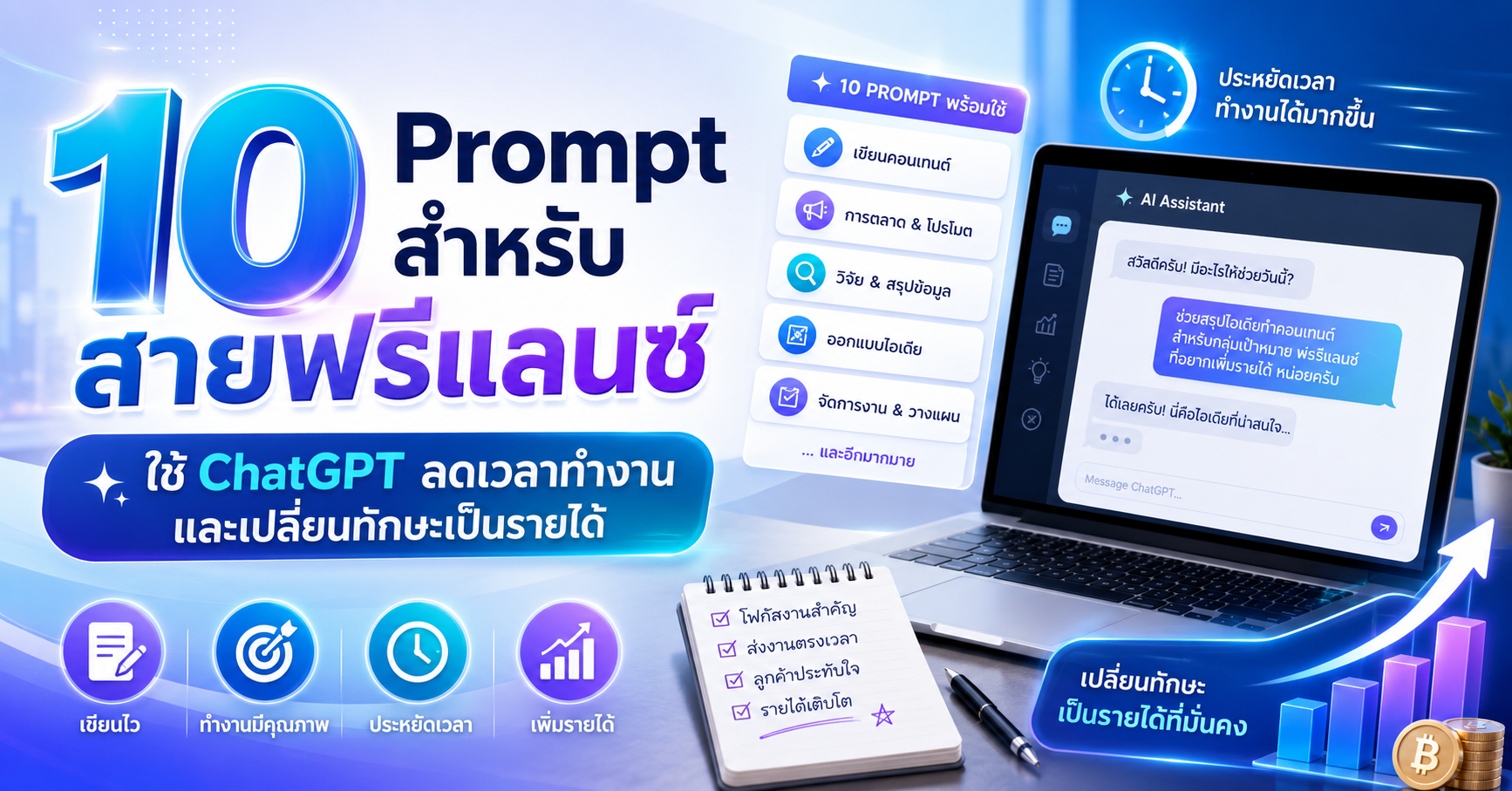 10 Prompt สำหรับสายฟรีแลนซ์ ใช้ ChatGPT ลดเวลาทำงานและเปลี่ยนทักษะเป็นรายได้
