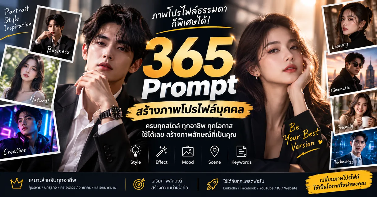 แจกฟรี 365 Prompt สร้างภาพโปรไฟล์ด้วย AI 